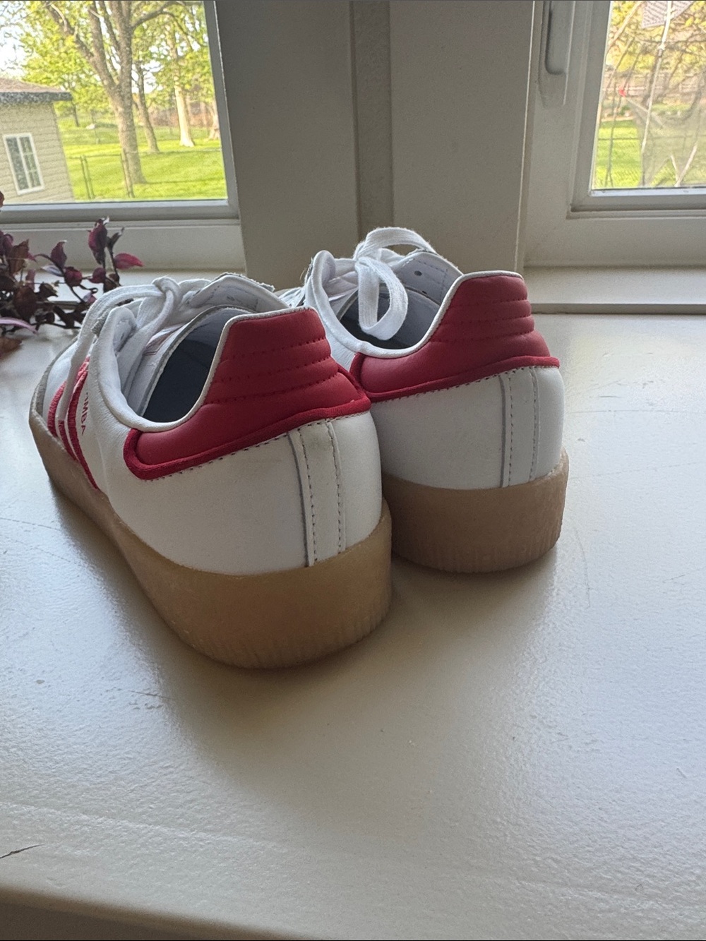 adidas Sambae White Sneakers with Red Stripes and Gum Sole - Picture 2 of 7